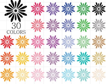 Flower Clipart, Flowers Clipart, Flowers Clip Art, Colorful Flowers Clipart, Flower Silhouette, Rainbow Flowers Clipart, Scrapbooking