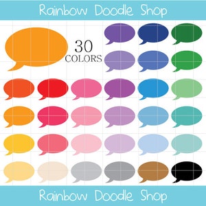 May include: A set of 30 colorful speech bubbles in various shades of red, orange, yellow, green, blue, purple, pink, and gray. The speech bubbles are arranged in a grid pattern. The text "30 COLORS" is displayed in the upper right corner of the image.