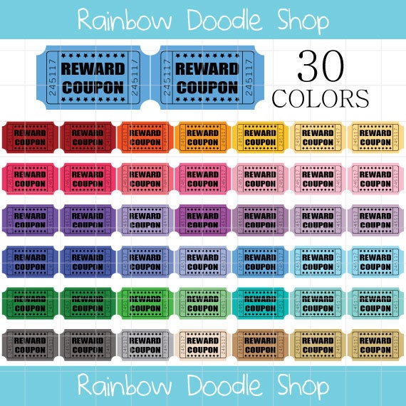 Reward Coupon Clipart, Ticket Clip Art, Coupon Clipart, Carnival Tickets,  Movie Tickets, Reward Coupons, Vintage Tickets Clipart