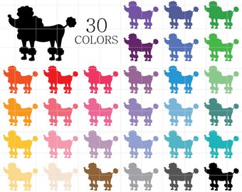 Poodle Clipart, French Poodles Clip Art, Poodle Silhouettes, Colorful Poodles, Rainbow Poodles, Dog Clip Art, Pet Clipart, Dog Shadows