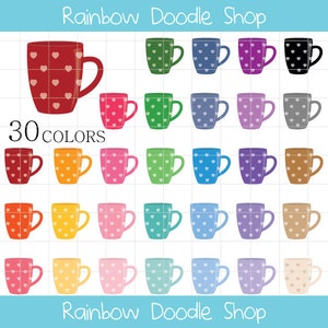 Mug Clipart, Digital Mugs, Coffee Mugs Clip Art, Heart Printed Cups, Colorful Mugs Clipart, Rainbow Cups, Cups Clipart, Drinks Clip Art