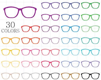 Glasses Clipart, Spectacles Clip Art, Colorful Glasses Clip Art, Digital Glasses, Rainbow Glasses, Instant Download