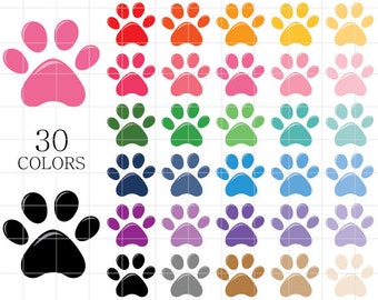 Paw Print Clipart, Colorful Paw Prints, Digital Pet Prints, Dog Paw Clipart, Paw Clip Art, Pet Paw Clipart, Pet Paw Clip Art, Paw Clipart