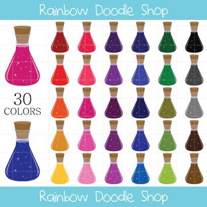 Potion Bottle Clipart, Potion Bottles Clip Art, Chemistry Flask Clipart, Potions Clipart, Rainbow Bottles Clipart, Potion Clipart
