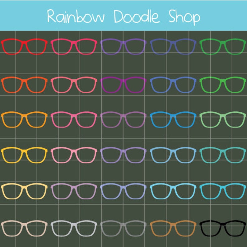 Glasses Clipart, Spectacles Clip Art, Colorful Glasses Clip Art, Digital Glasses, Rainbow Glasses, Instant Download image 2