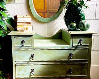 Vintage hand painted dressing table with matching mirror