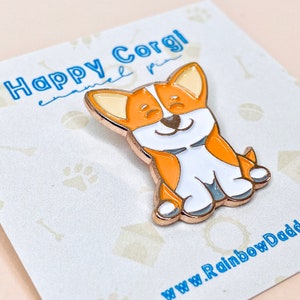 Emaille pin Kawaii Corgi: roséverguld, Happy Dog