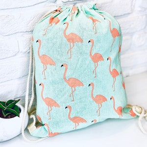 Sac flamant rose | Sac à cordon | Sac prénom personnalisé | Sac de sport mignon | Sac à dos monogramme | Cordon de danse | Cartable pour fille | Cadeau de Noël