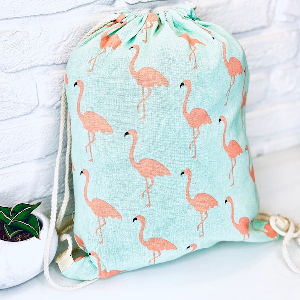 Flamingo Bag | Drawstring Bag | Custom Name Bag | Cute Gym Bag | Monogram Backpack | Dance Drawstring | Girls Book Bag | Christmas Gift