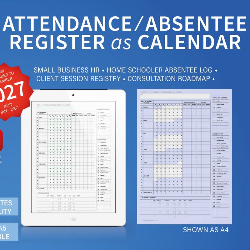 Absentee Calendar - Etsy