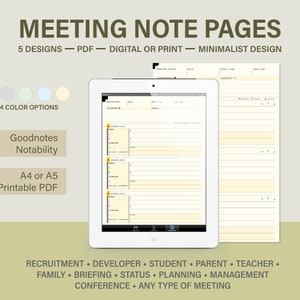 Minimalist Meeting Notes Template, A4 A5 (Printable PDF)