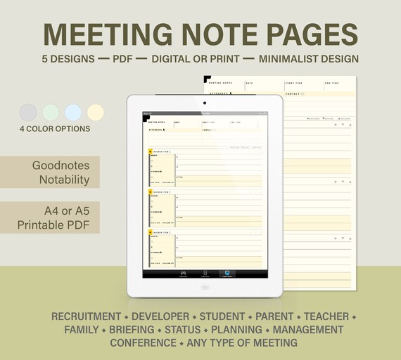 Minimalist Meeting Notes Template, A4 A5 (Printable PDF)