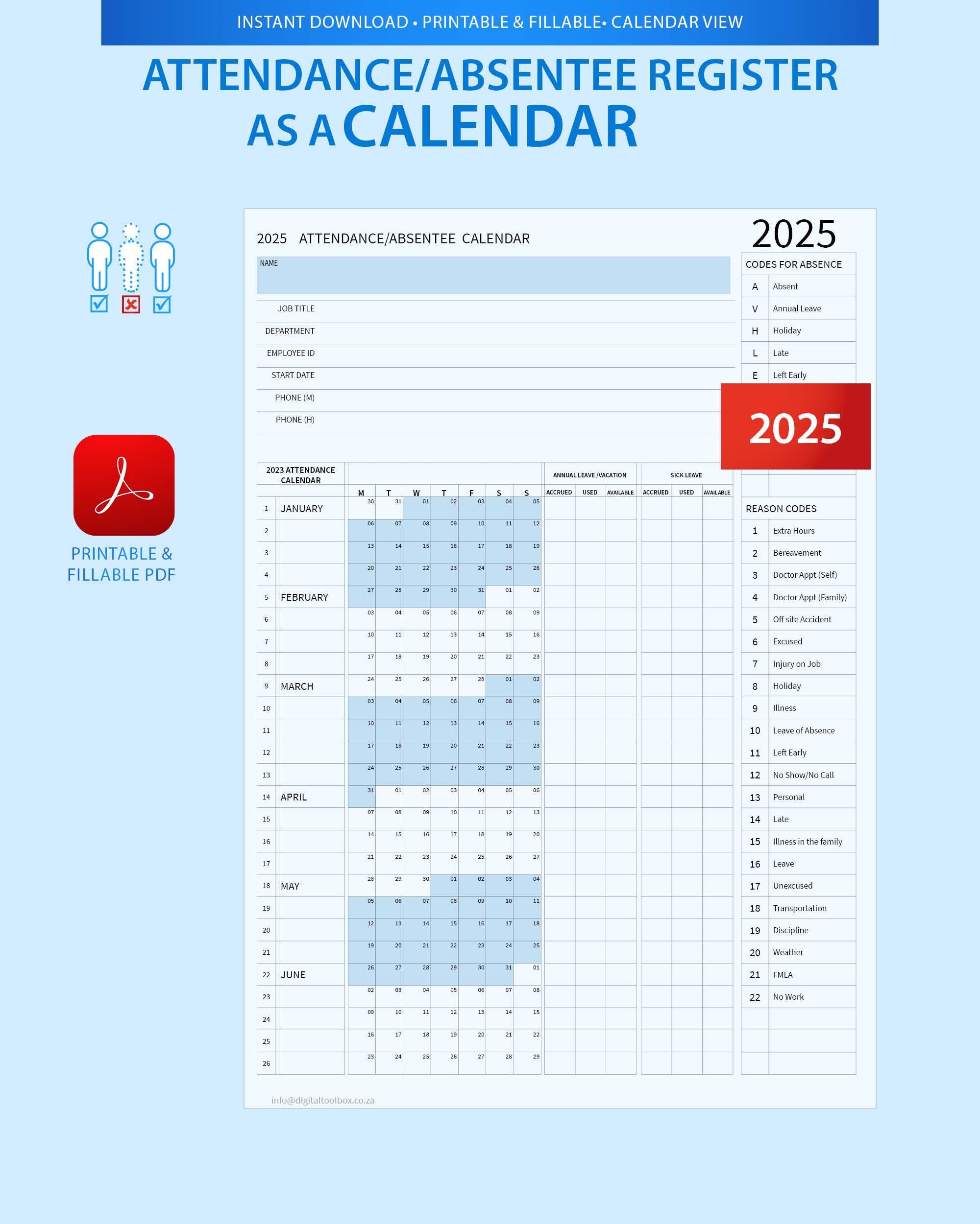 2025 PDF Attendance Absentee Calendar/tracker for HR, School, Management or Small Businesses. - Etsy 2025-pdf-attendance-absentee-calendar-tracker-for-hr-school-management-or-small-businesses-etsy