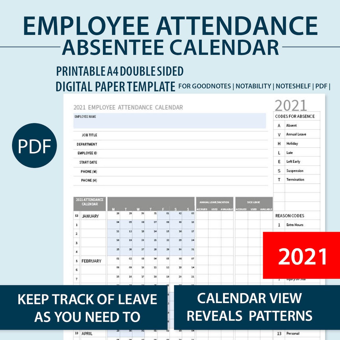 2021 A4 Printable Employee Attendance Absentee Etsy 2021-a4-printable-employee-attendance-absentee-etsy