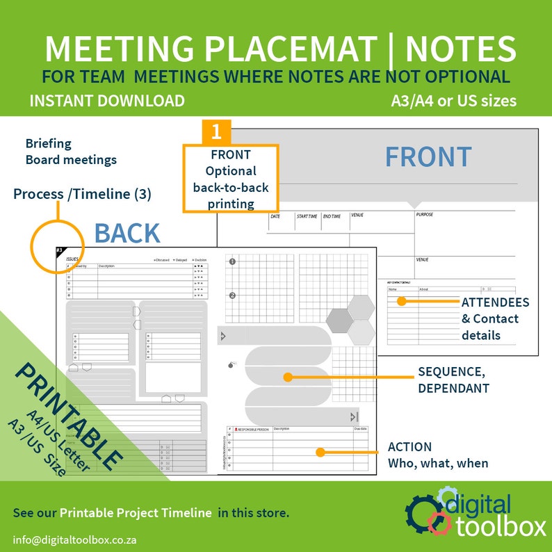 Printable Meeting Placemat for individual note taking/agenda Etsy