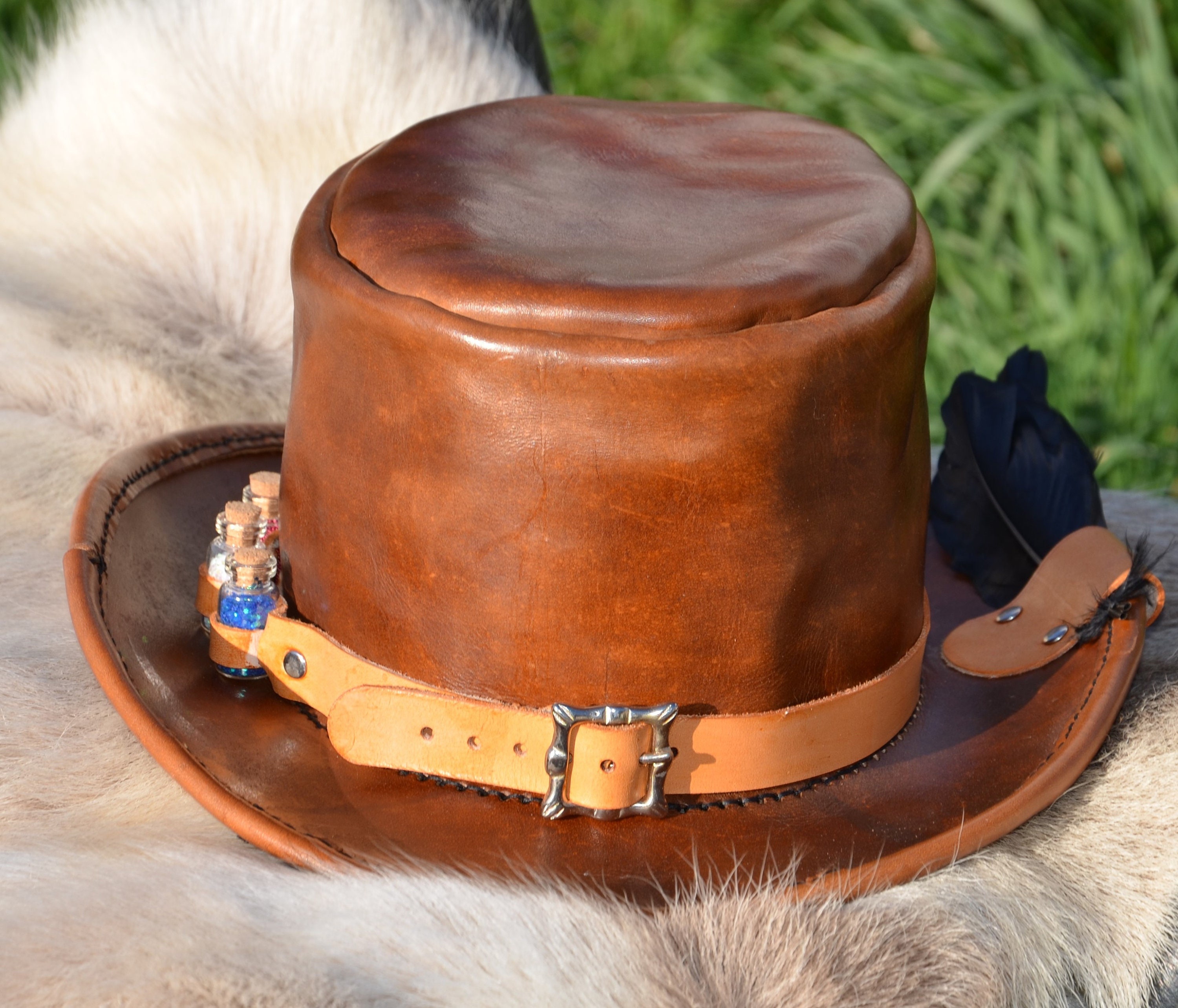 Veg Tan Leather Top Hat - Etsy