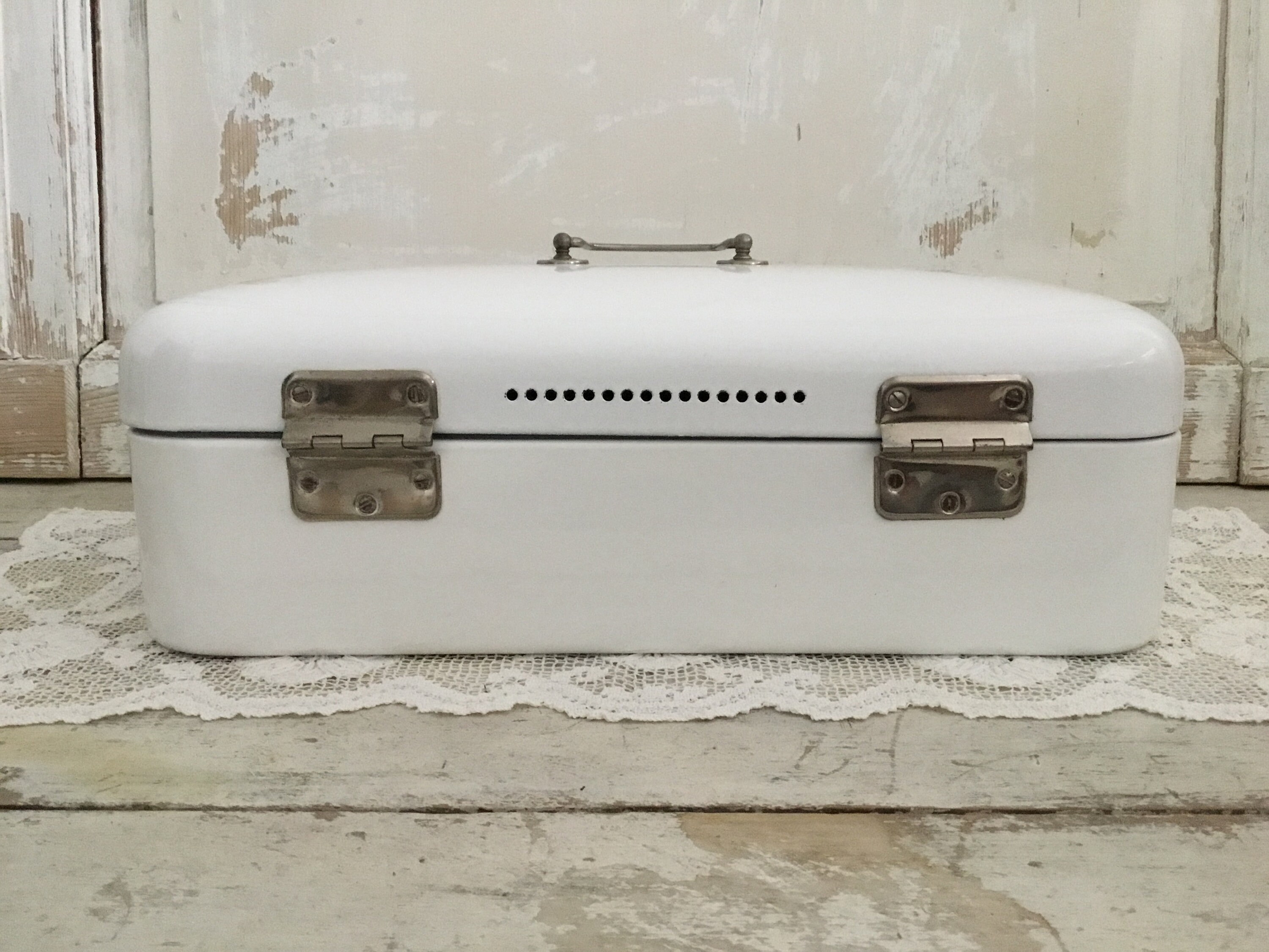 Large Antique Enamel Bread Box Etsy