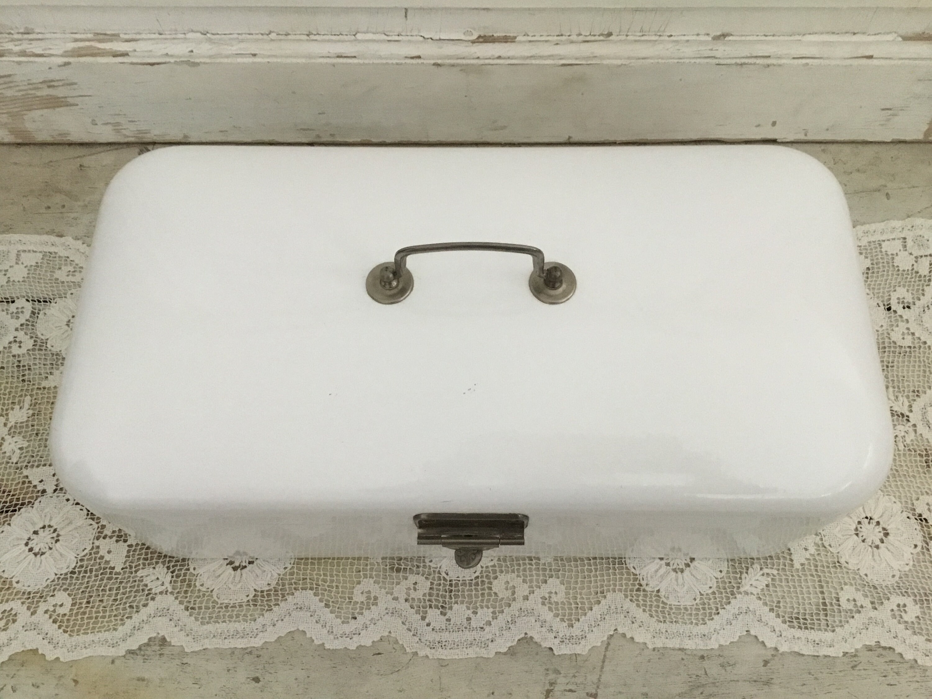 Large Antique Enamel Bread Box Etsy