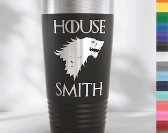 Personalized Game of Thrones Inspired Tumbler  | 30oz  | Custom Engraved Powder Coated  | Stainless Steel Insulated  | House Sigil Cup Gift