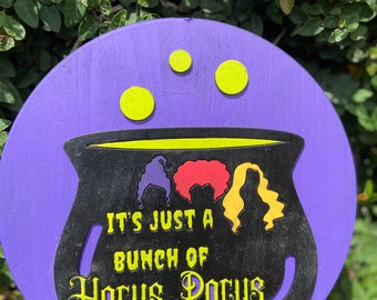Cabide de porta com tema Hocus Pocus | Placa de porta de Halloween | Decorações de Halloween