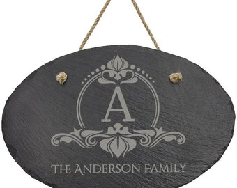 Sinais de ardósia, sinais ovais de ardósia, sinal de pedra real, sinal de ardósia gravado, sinal de ardósia pendurado, sinal de família est, sinais de pedra