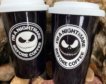Nightmare Before Coffee Eco Travel Mug | Reusable Coffee Mug | Personalized Gift | Eco Friendly Gift | Present | Coffee Lover Gift
