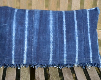 Indigo/Mossi cushion cover,lumbar size 30x50cm (13x20")/Indigo blue strip woven cloth/Burkina Faso/Authentic/Vintage/Mud cloth/Bogolan/In.04
