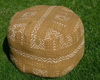Bogolan/Mud cloth/ottoman/pouf/bean bag/ hand woven/Mali Bogolanfini/Tribal/authentic/diameter 45cm(18")/ height 30cm (12")