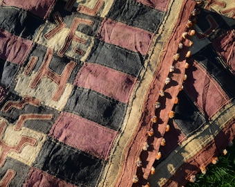 Kuba Cloth/African Kuba cloth/DR.Congo/Raffia cloth/Authentic/dancing skirt/handwoven/upholstery/appliques/wall hanging/79x325cm(31x128")
