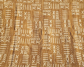 Bogolan/Tela de barro/Tela/Tapicería/Tejido a mano/Malí/Bogolanfini/Tribal/Auténtico/Manta/Color ocre intenso/Aprox. 105 x 155 cm (41 x 61")