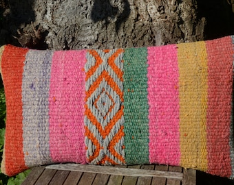 Frazada/oreiller de sol tissé à la main/Pérou/Andes/100% laine de mouton biologique/teintures naturelles/couverture/vintage/70X40cm(27.5x16")
