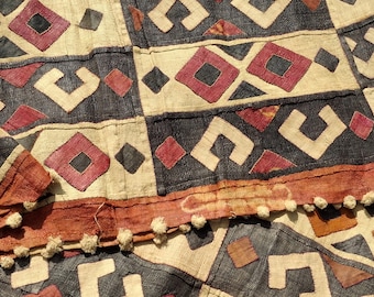 Kuba Cloth/African Kuba cloth/DR.Congo/Raffia cloth/Authentic/dancing skirt/handwoven/appliques/upholstery/wall hanging/58x350cm(23x138")