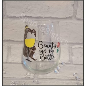 Belle / Beauty and the beast / Hand decorated / stemless wine glass / Belle Gift / Disney Princess wine glass / Personalised Gift / Vinyl