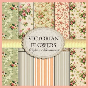 Wall Paper for Dollhouse Collection VICTORIAN FLOWERS. Digital Download. Scale 1:12
