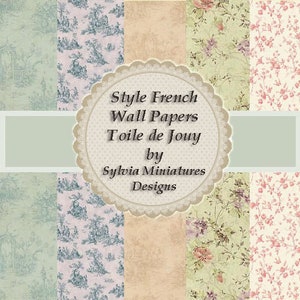 DOLLHOUSE CARTA DA PARATI Stile francese, Toile de jouy, scala 1:12 Scarica ad alta risoluzione. 5 carte da parati