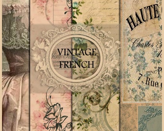 Junk Journal Vintage French   5 Pages Digital Kit. Digital download sizeA4