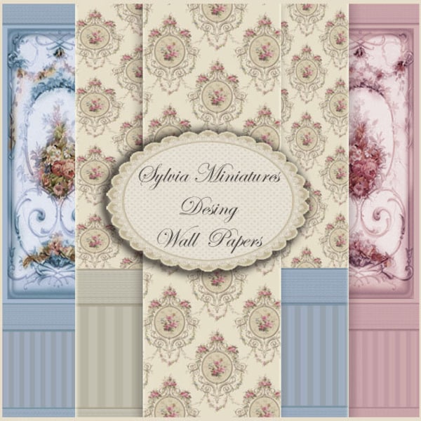 Dollhouses Wall Papers Victorian, scale 1:12. Wall Paper for Dollhouse. Digital Download