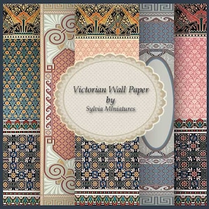 Dollhouses Victorian Wall Papers , scale 1:12. Wall Paper for Dollhouse. Digital Download