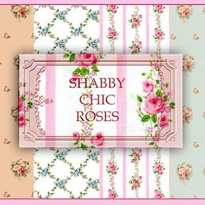 Dollhouse Shabby Chic Roses Wall Papers, scale 1:12. Digital Download.