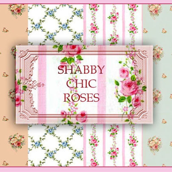 Dollhouse Shabby Chic Roses Wall Papers, scale 1:12. Digital Download.