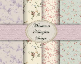 Papel pintado para casas de muñecas Colección Flores de Provenza. Escala 1:12