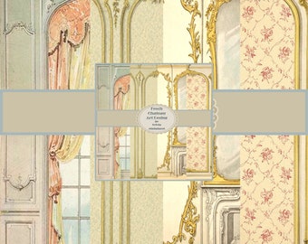 WALL PAPERS for DOLLHOUSES Collection French Chateau, pannels scale 1.12. Five wall papers. Digital download