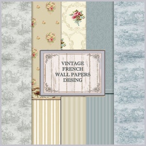 Wall  Papers for Dollhouses, Vintage French Desing.  SCALE 1:12 DIGITAL DOWNLOAD
