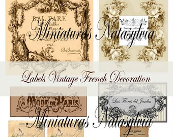 Labels French Decoration, size 21 x29 cm, A4. 4 sheets,High resolution. Digital Download