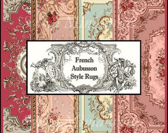 Dollhouse Miniature French Style Aubusson Rugs, 5 models, 4 different desing. Digital Download. Perfect for your dollhouse 1:12 scale.