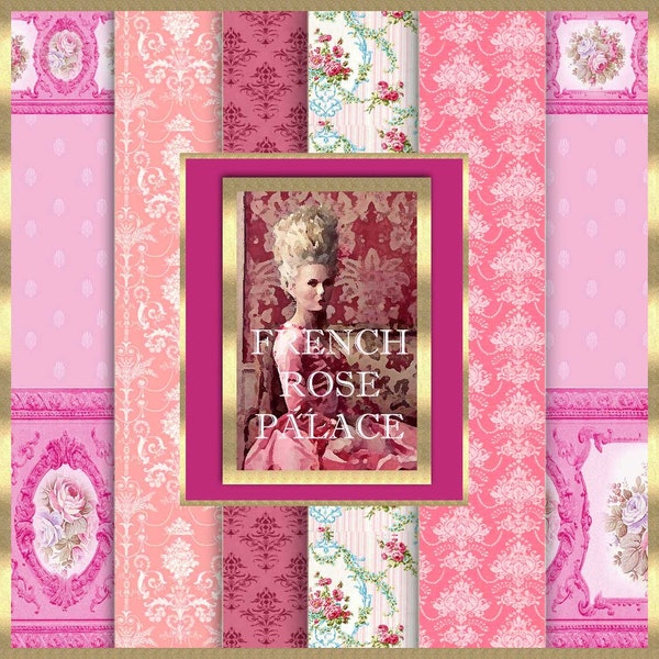 Collection FRENCH ROSE PALACE. Wall paper for Dollhouses , scale 1:12. Digital download