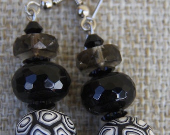 Polymer Clay Swarovski Onyx Earrings