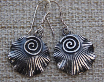 Oxidised Sterling Silver Spiral Seashell earrings