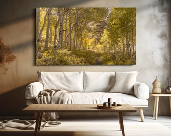 Fotografía de otoño en Sierra Nevada, arte mural de álamos dorados