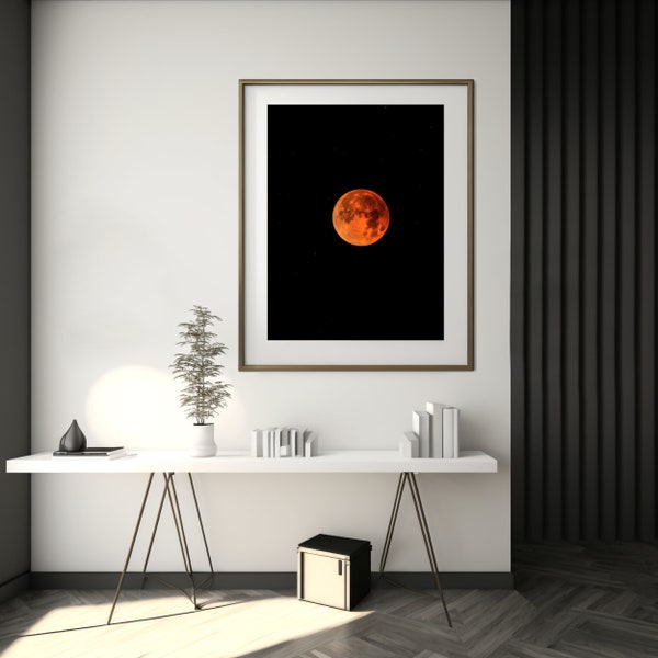 Super Blue Blood Moon Photography, Moon Photo, Joshua Tree, California, Rare, Red, Unique, Space, Galaxy, Cosmos, Lunar, Rock, Wall Art Gift